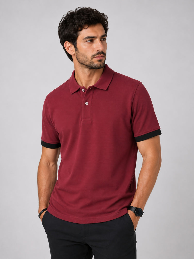 Men's Self Fabric Collar Classy Polo Shirt - Maroon