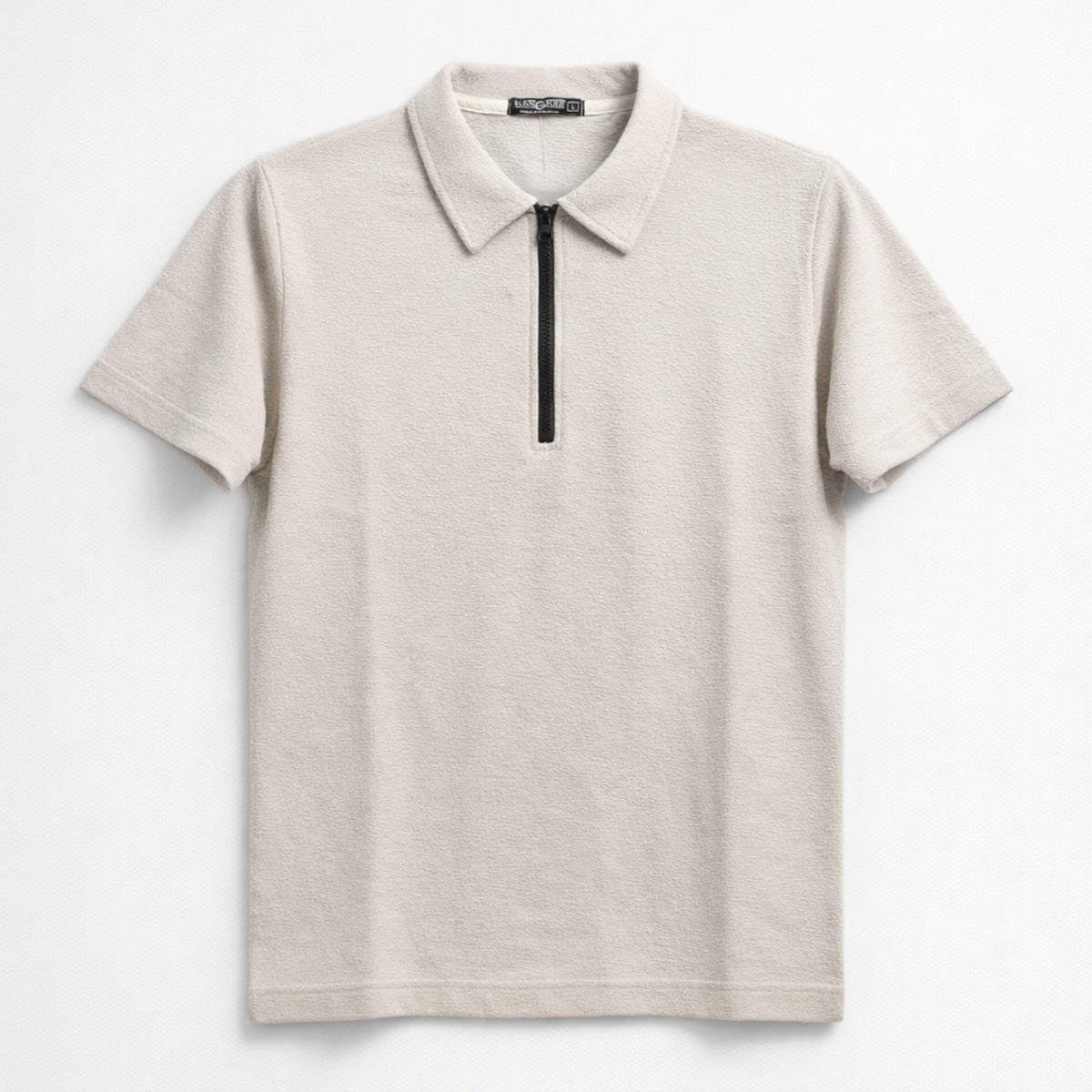 Men’s Premium Textured Half-Zip Polo Shirt – Beige