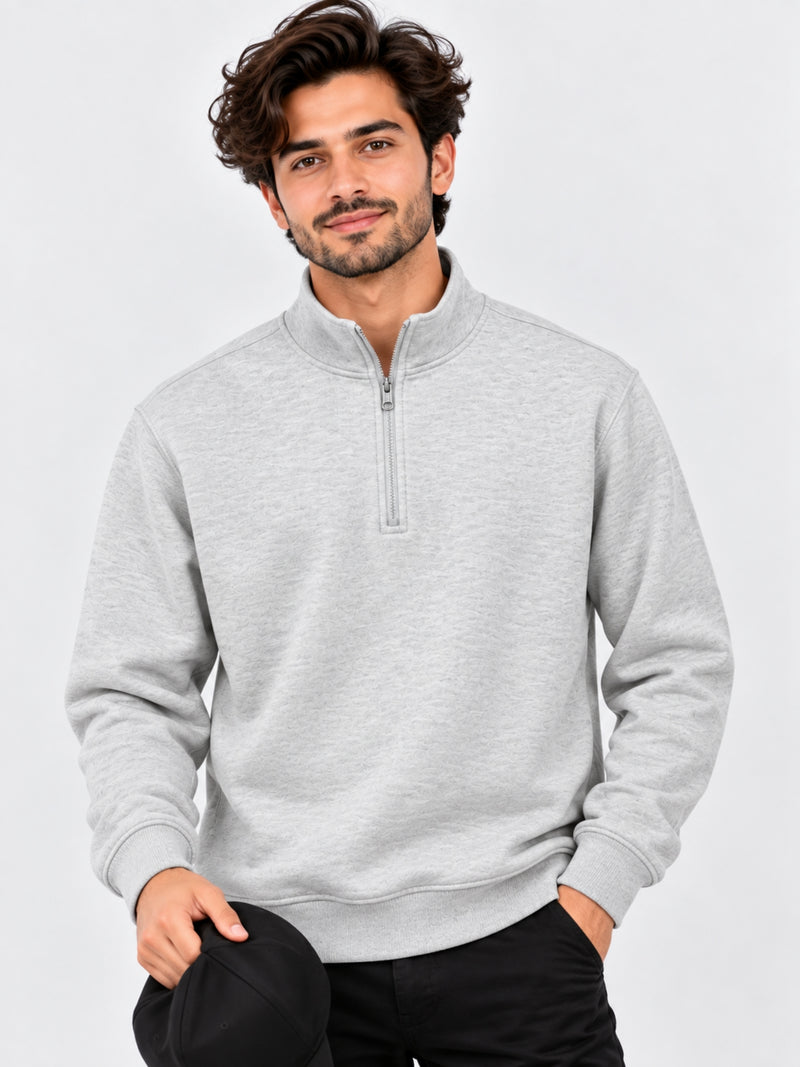 Men's Mock Neck Fleece Zipper Sweat Shirt - Light Gray