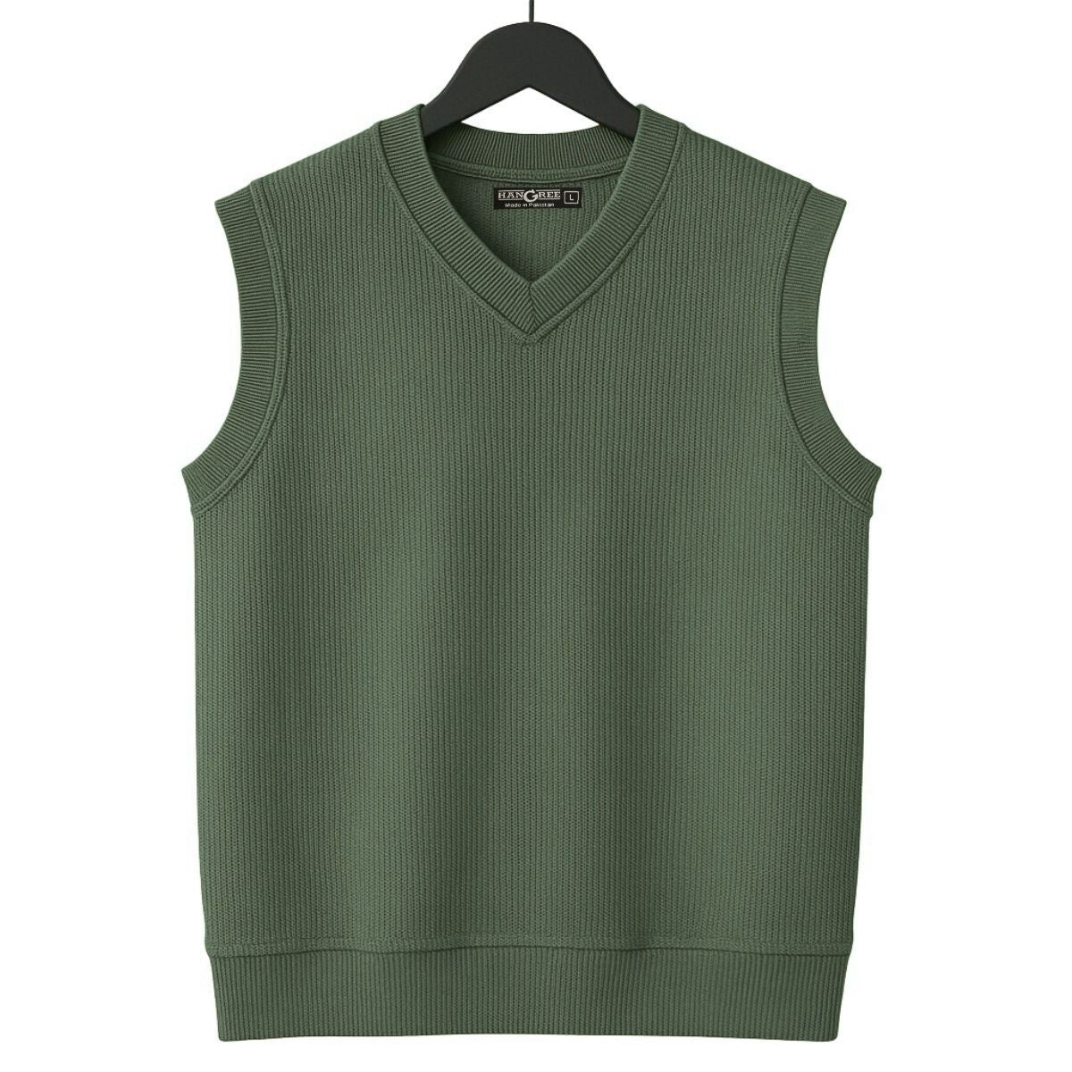 HG Men's Ribbed V-Neck Sleeveless Sweater - Lunar Green