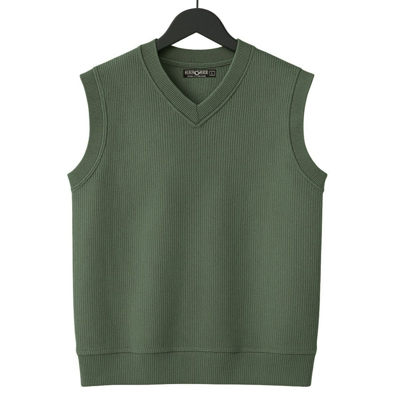 HG Men's Ribbed V-Neck Sleeveless Sweater - Lunar Green