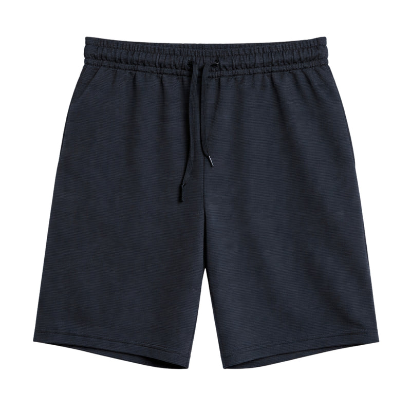Men’s Horizontal Pattern Polyester Casual Two Quarter Shorts – Navy Black