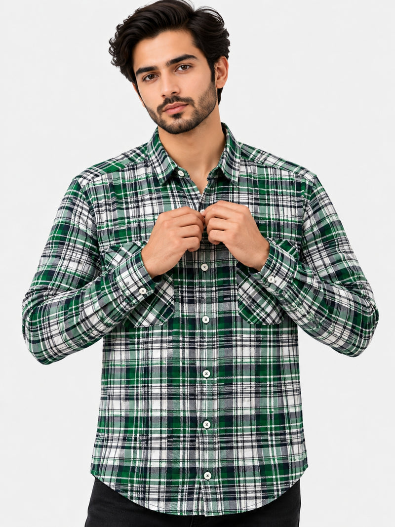 Men's Double Pocket Exclusive Check Casual Shirt