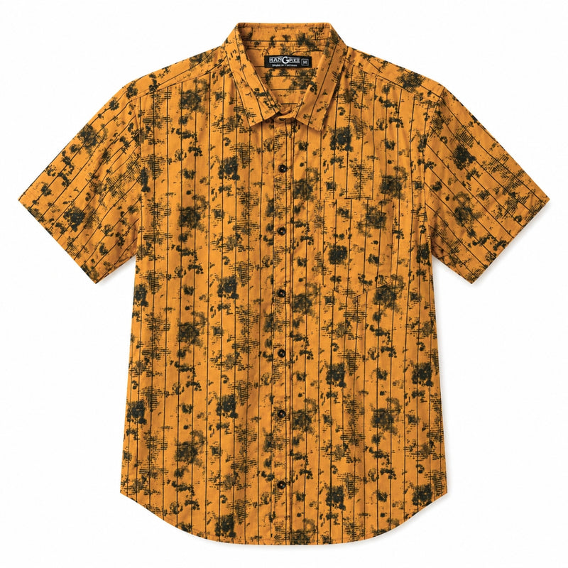 Men’s Abstract Grid Printed Casual Shirt - Mustard