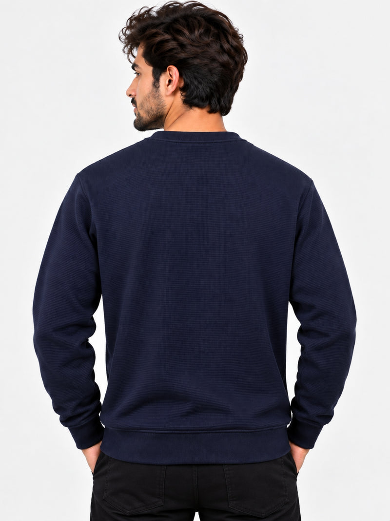 HG Cut & Sew Color-Block Crewneck Polyester Fleece Sweat Shirt – Navy
