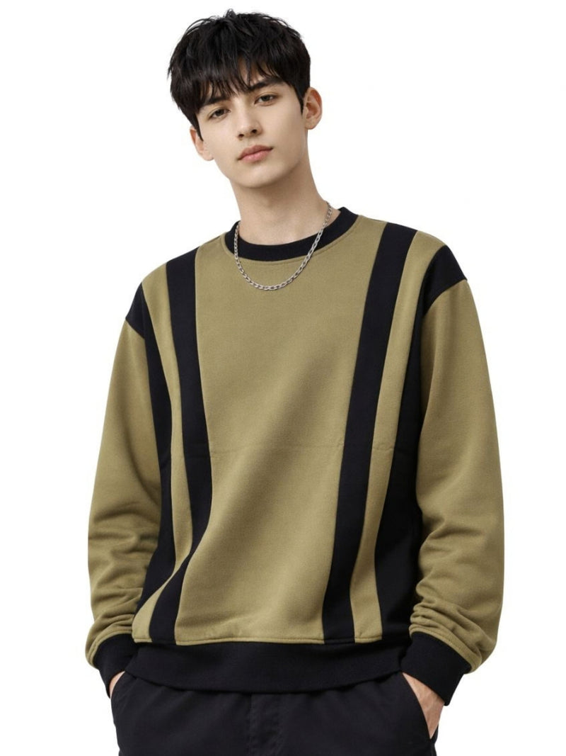 HG Cut & Sew Color-Block Crewneck Terry Sweat Shirt – Brown