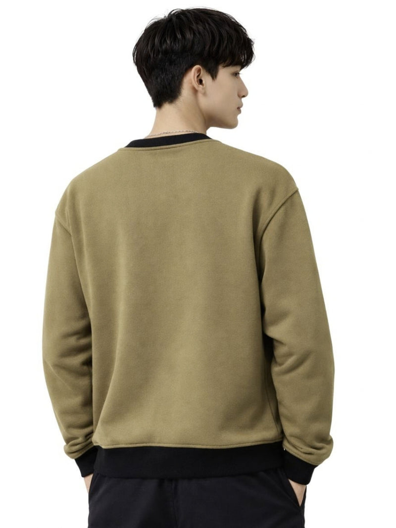 HG Cut & Sew Color-Block Crewneck Terry Sweat Shirt – Brown
