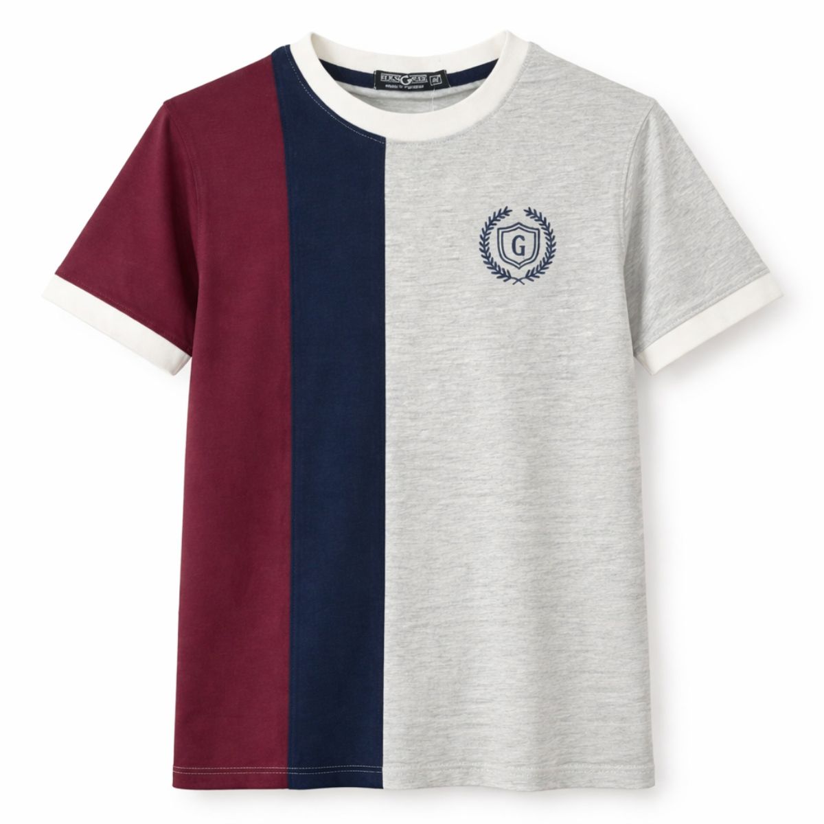 Men's Premium Vertical Panel Tee Shirt - Maroon / Navy / Grey
