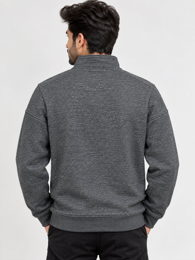 Men's Mock Neck Cut & Sew Panel Zipper Sweat Shirt - Charcoal Gray
