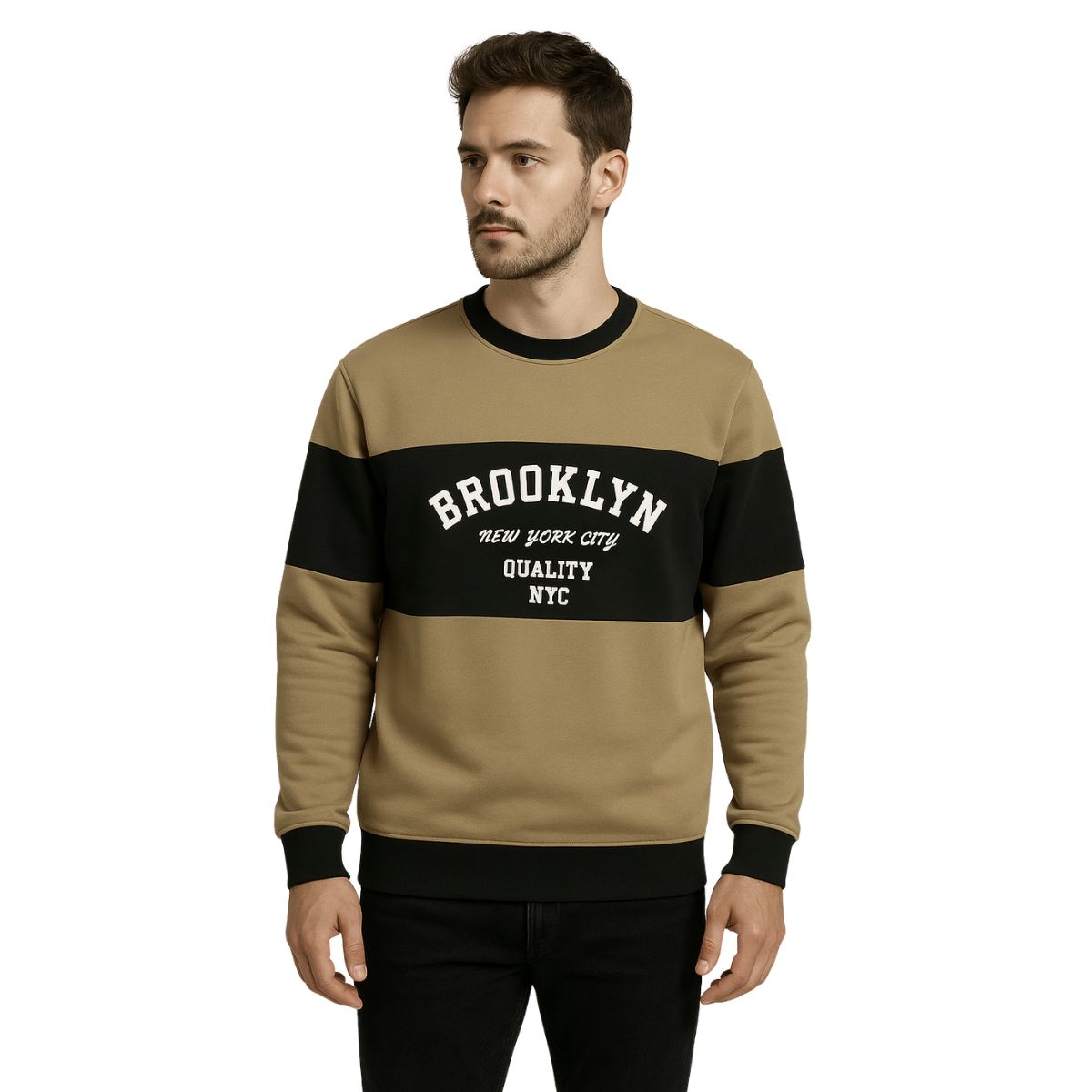 Cut & Sew "Brooklyn" Printed Panel Interlock Sweat Shirt - Clay Creek