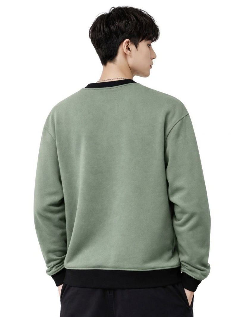 HG Cut & Sew Color-Block Crewneck Terry Sweat Shirt – Sage Green