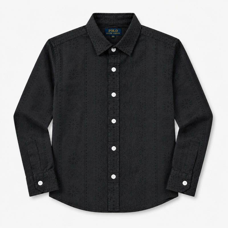 Boy's Elegant Self Printed Full Sleeves Casual Shirt - Black