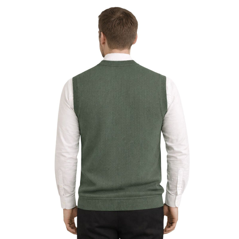 HG Men's Ribbed V-Neck Sleeveless Sweater - Lunar Green