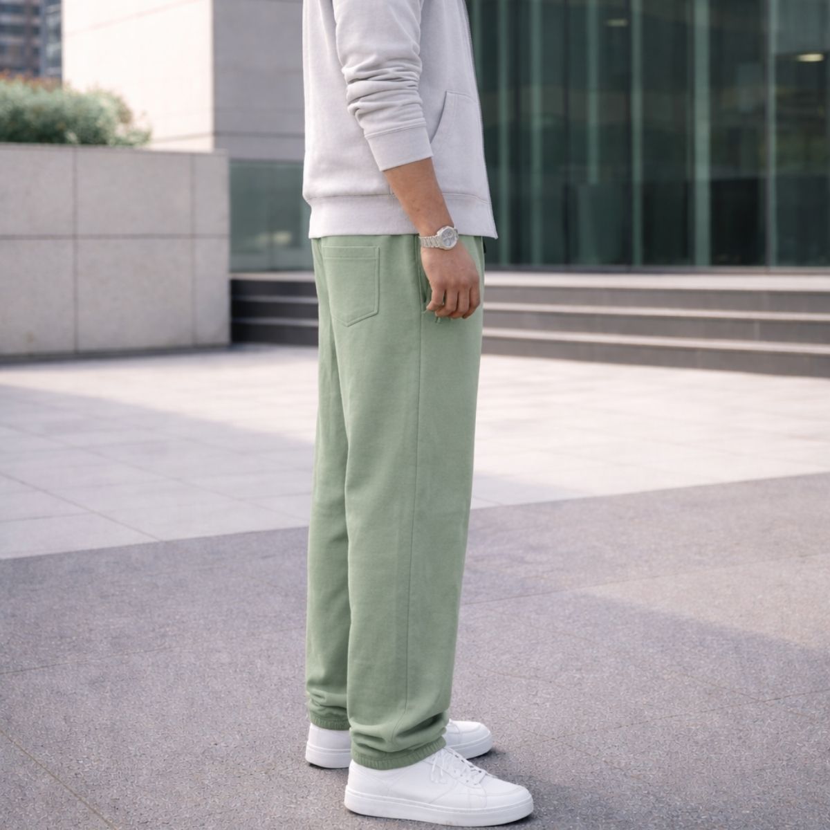 HG Classic Terry Loose Fit Trousers with Zipper Pockets - Greensih Gray