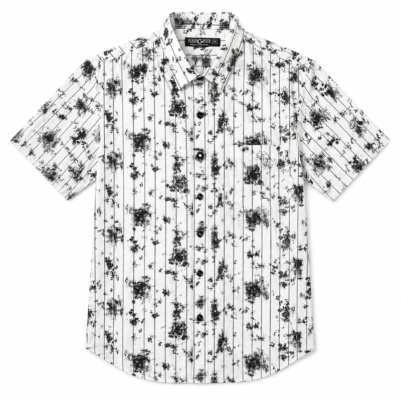Men’s Abstract Grid Printed Casual Shirt - White