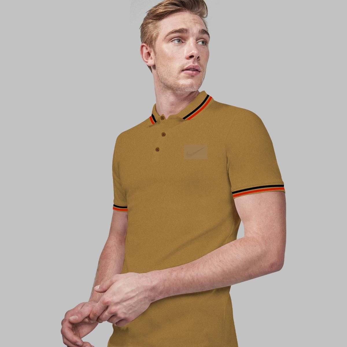 Men's Tipping Collar Polo Shirt - Mustard Brown