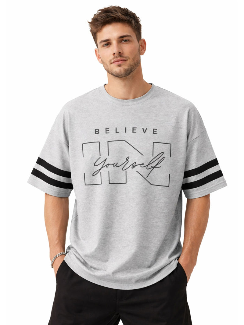 Unisex Oversized Graphic Printed Drop Shoulder T-Shirt - Hyder Gray