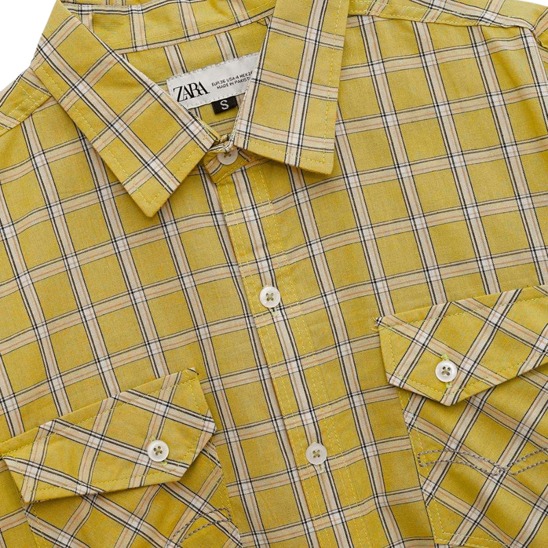 Men's Checkered Summers Casual Shirt - Leaf Yellow