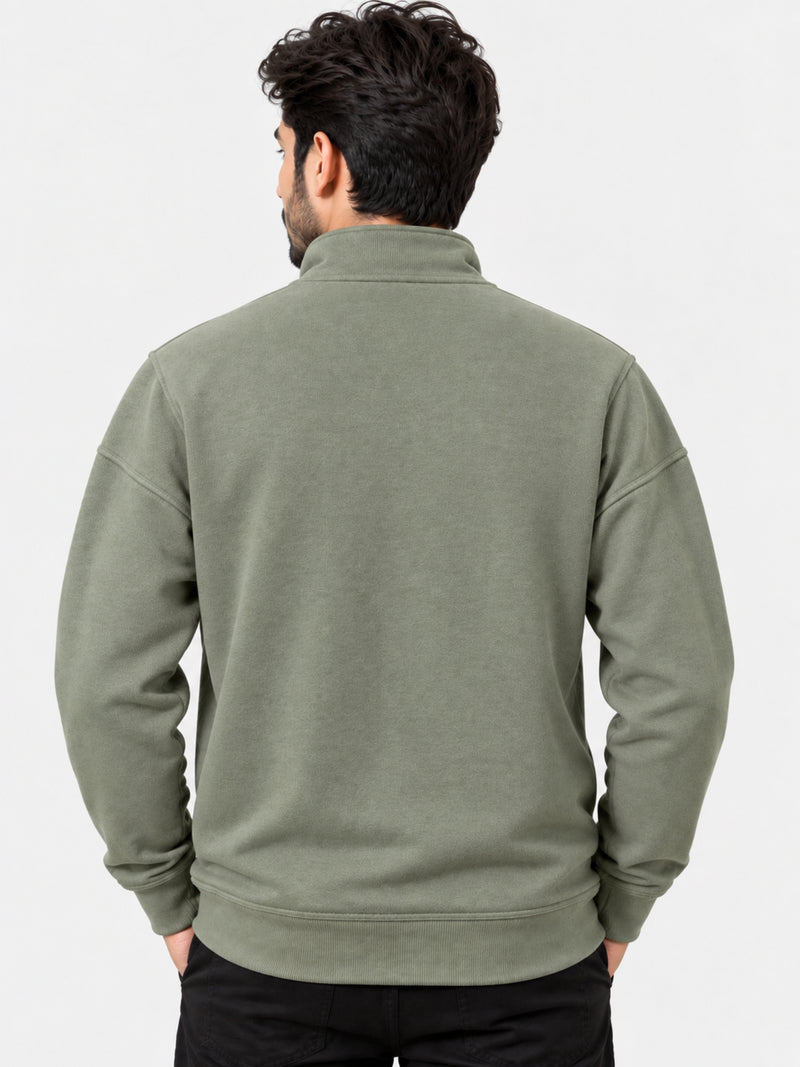 Men's Mock Neck Cut & Sew Panel Sweat Shirt - Camo Green