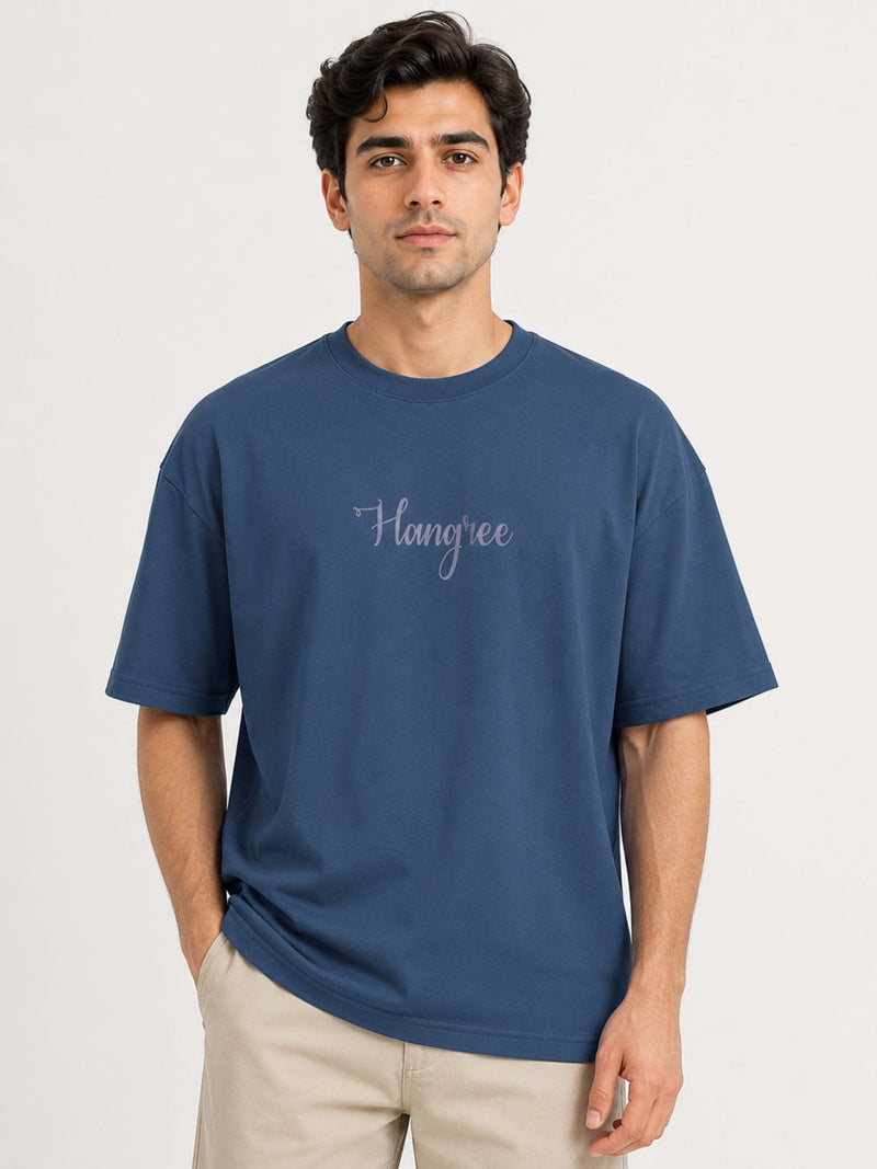 Unisex Oversized Drop Shoulder Cotton Jersey T-Shirt - Steel Blue