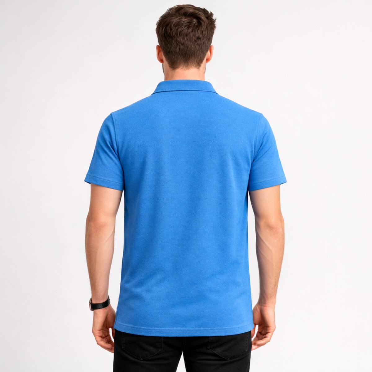 Men’s Premium Textured Half-Zip Polo Shirt – Blue