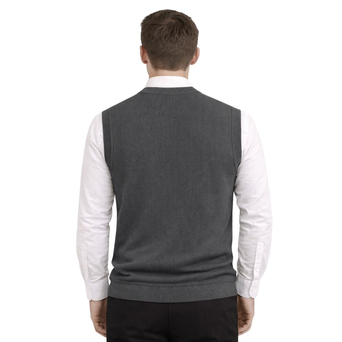 HG Men's Ribbed V-Neck Sleeveless Sweater - Charcoal Gray
