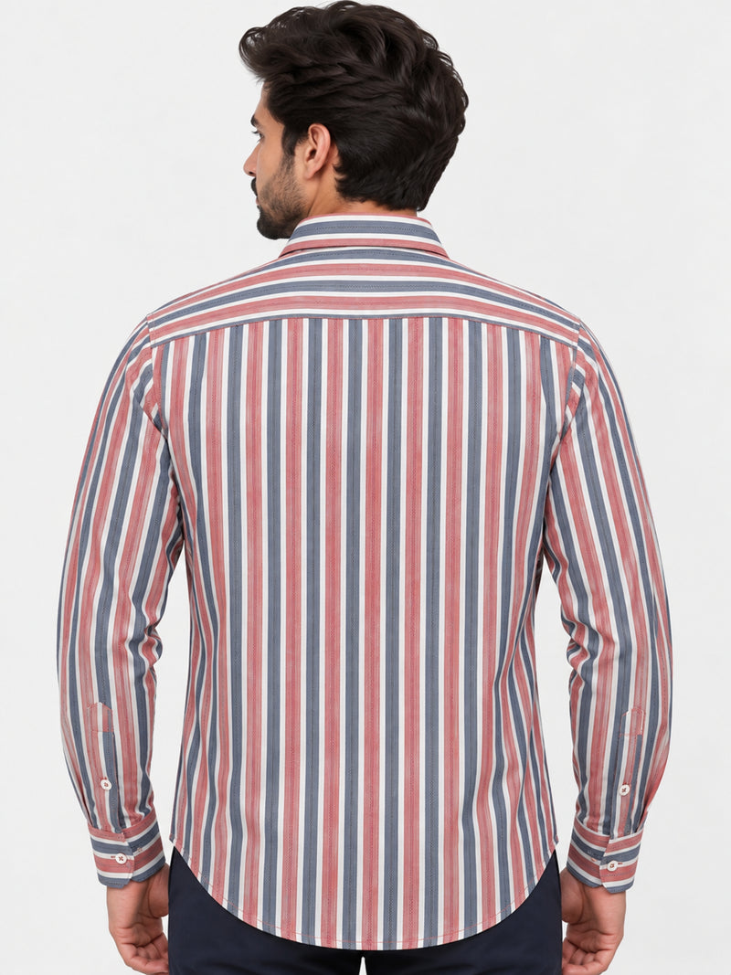 Men's Urban Stripped Smart Casual Shirt - Red