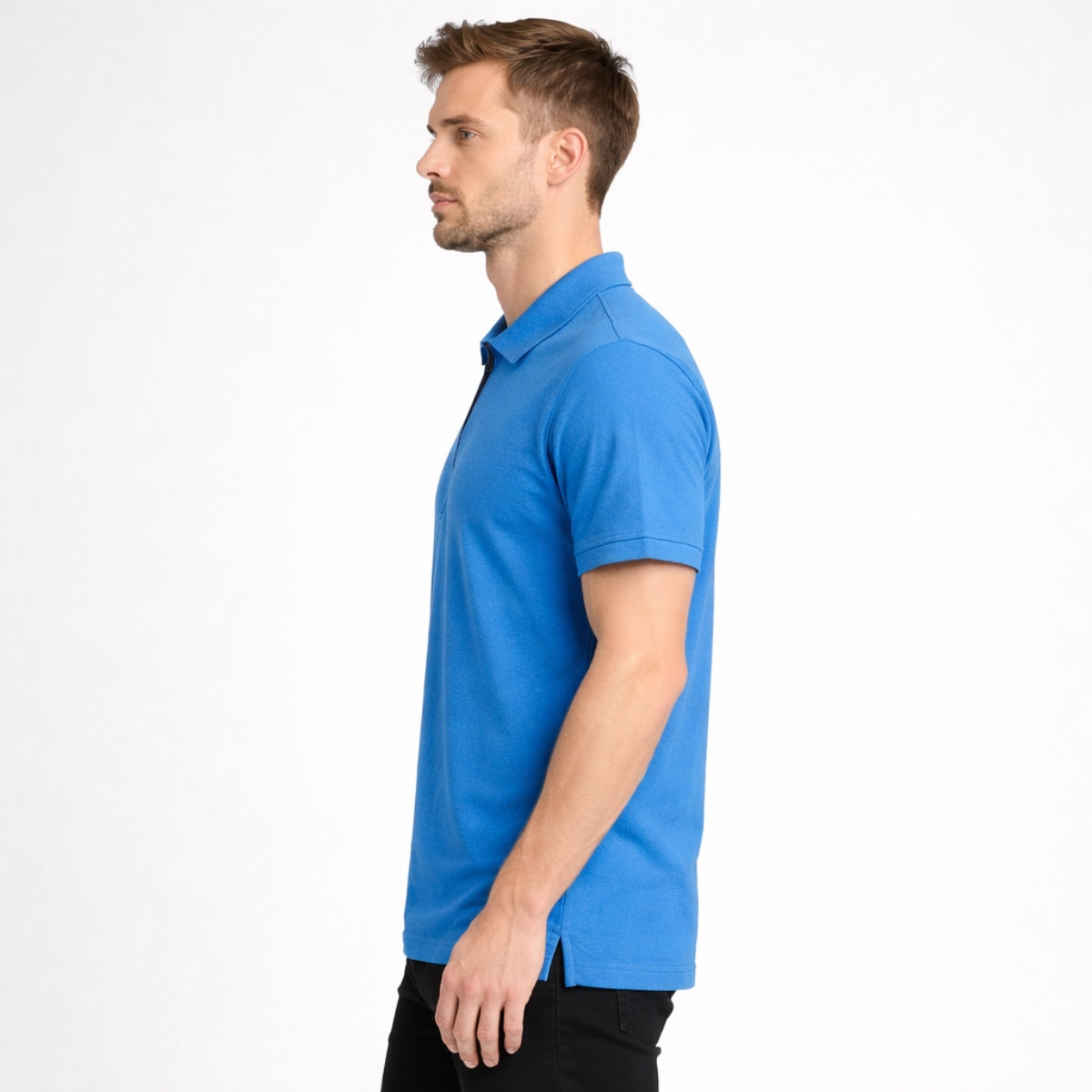 Men’s Premium Textured Half-Zip Polo Shirt – Blue