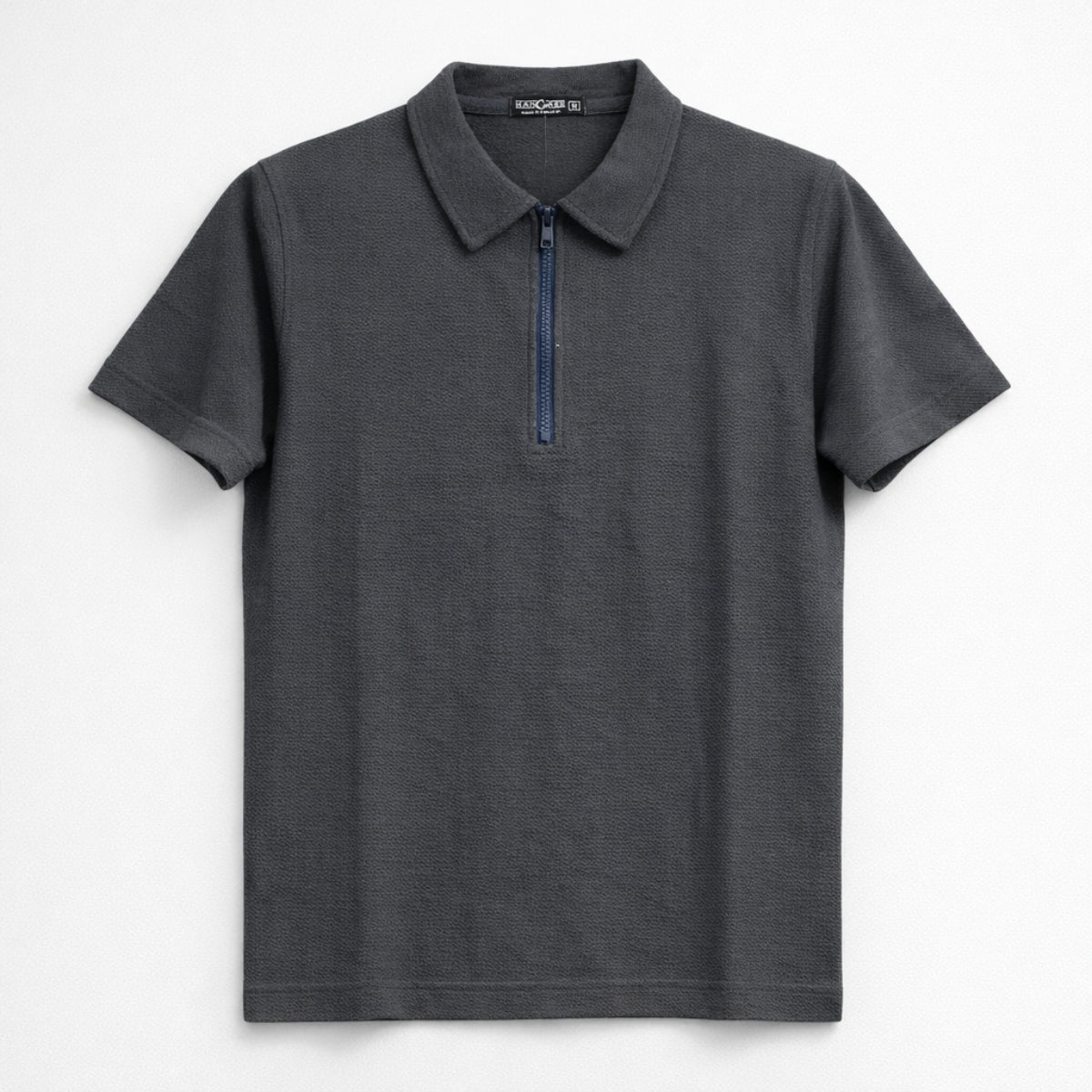 Men’s Premium Textured Half-Zip Polo Shirt – Dark Gray