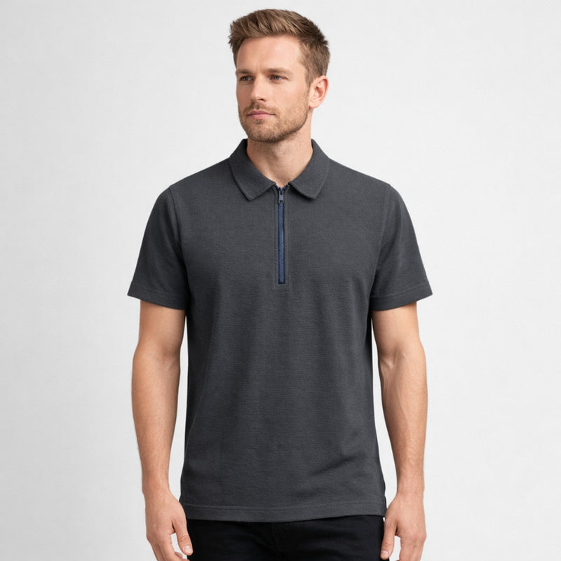 Men’s Premium Textured Half-Zip Polo Shirt – Dark Gray
