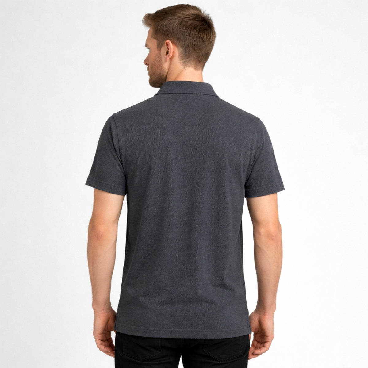 Men’s Premium Textured Half-Zip Polo Shirt – Dark Gray