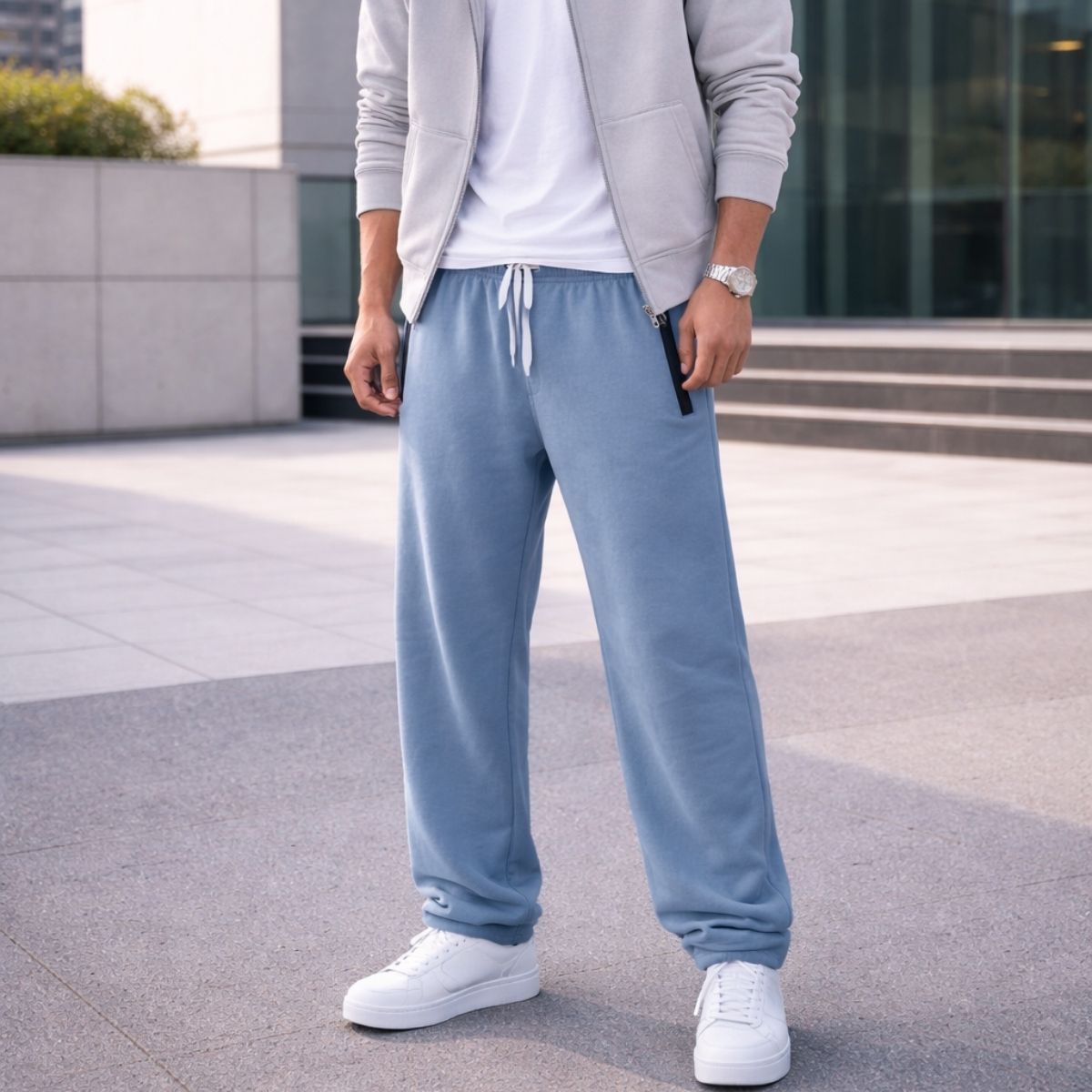 HG Classic Terry Loose Fit Trousers with Zipper Pockets - Slate Blue