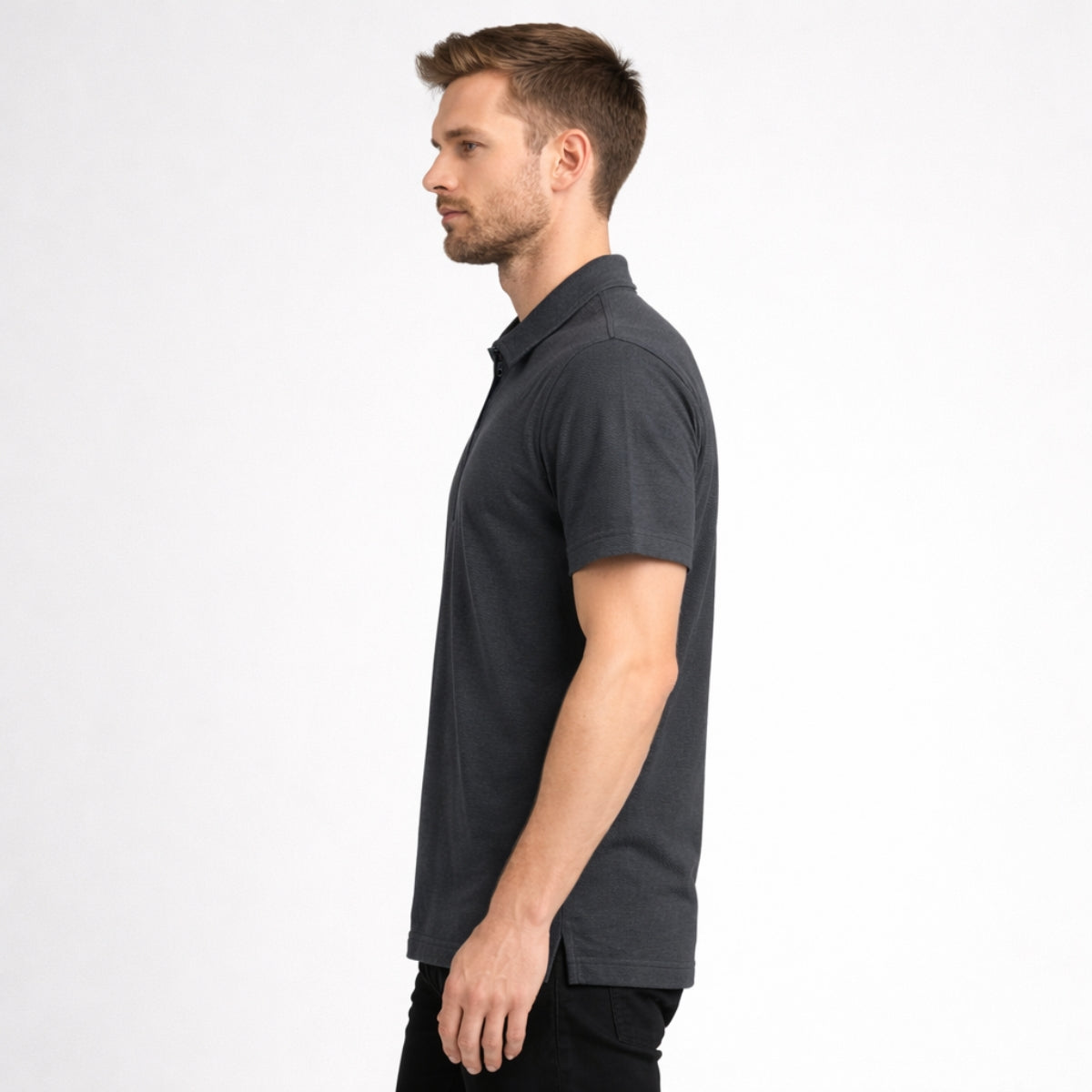 Men’s Premium Textured Half-Zip Polo Shirt – Dark Gray