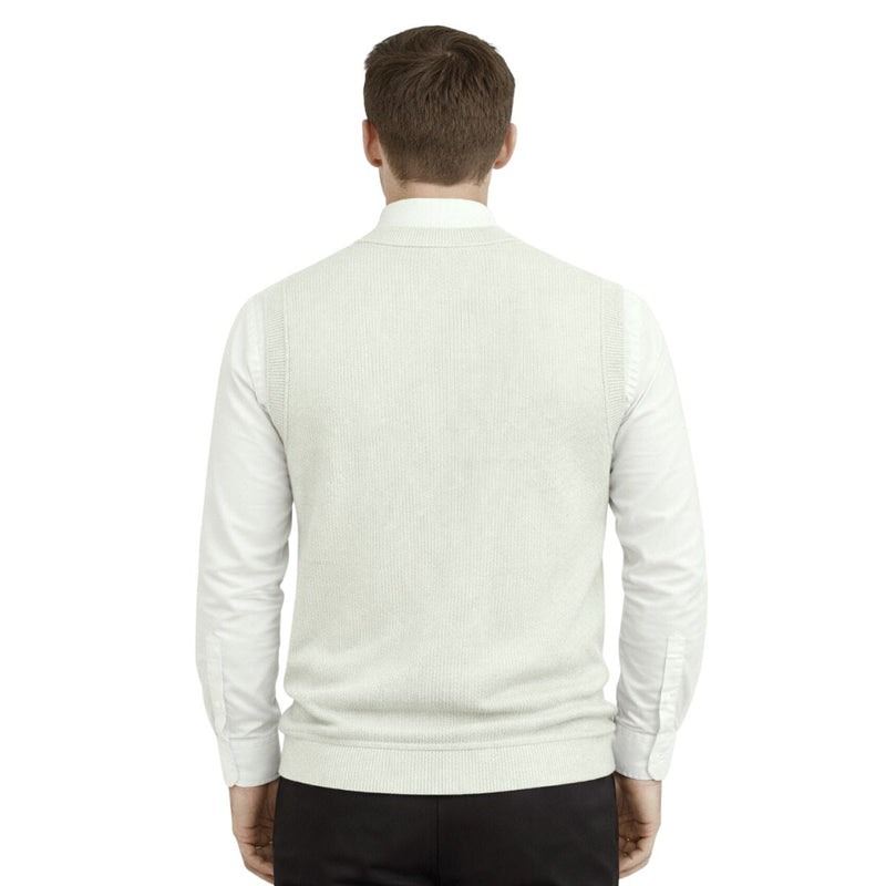 HG Men's Ribbed V-Neck Sleeveless Sweater - Textured Off White