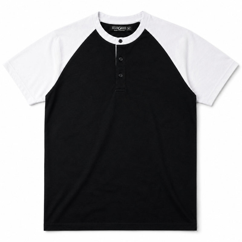 Men’s Casual Comfort Raglan Henley Tee Shirt – Black