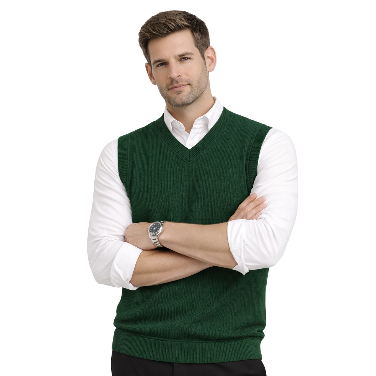 HG Men's Ribbed V-Neck Sleeveless Sweater - Palm Green