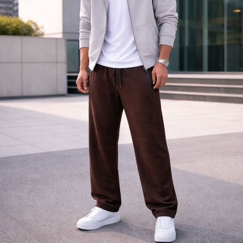HG Classic Terry Loose Fit Trousers with Zipper Pockets - Choclate Brown