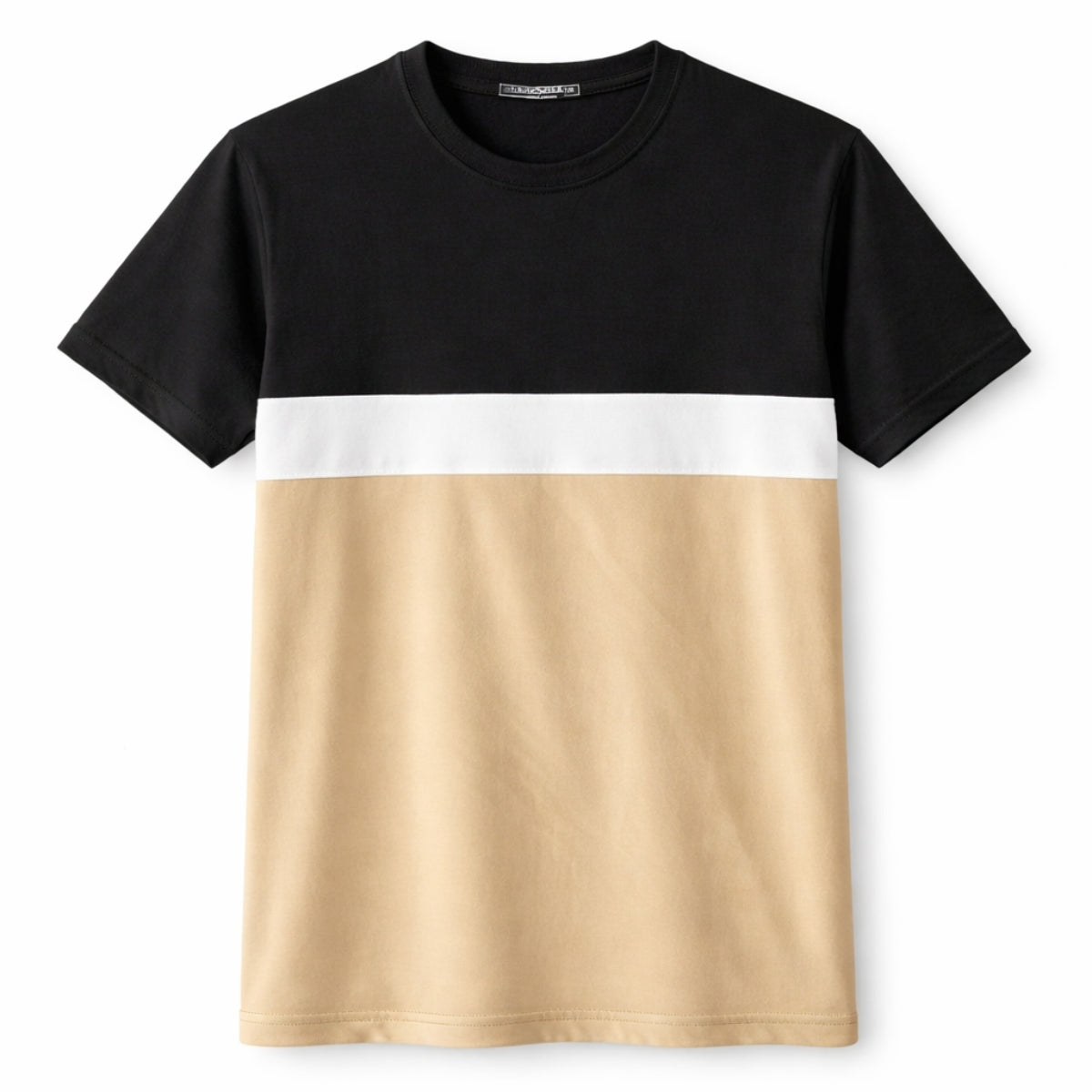 Men's Cut & Sew panel Tee Shirt - Black, White & Skin