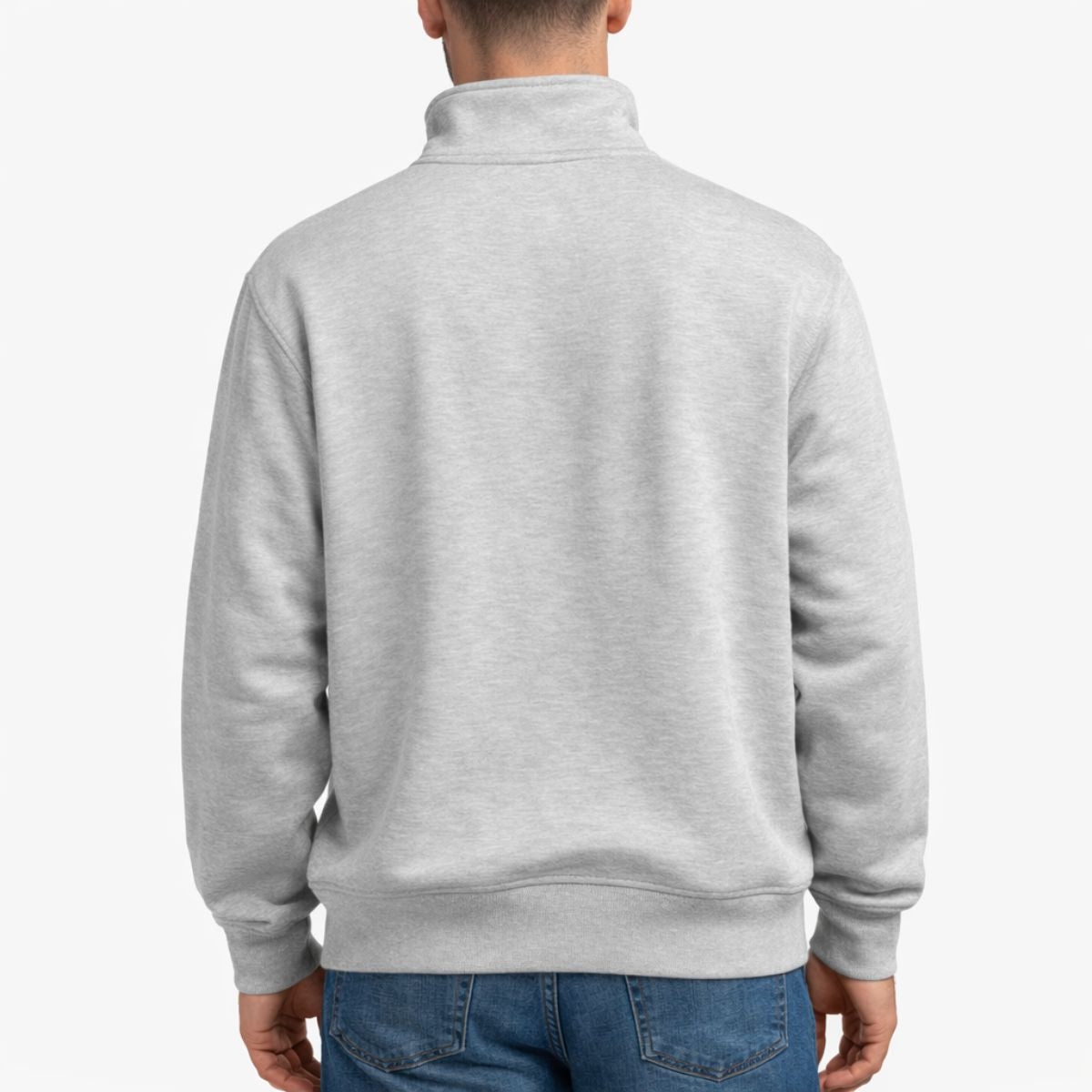 Mens Mock Neck Fleece Zipper Sweat Shirt - Light Gray