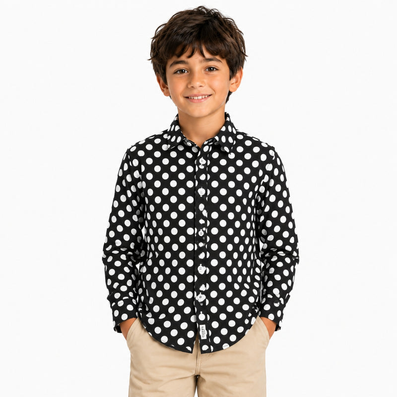 Boy's Polka Dots Printed Casual Shirt - Black