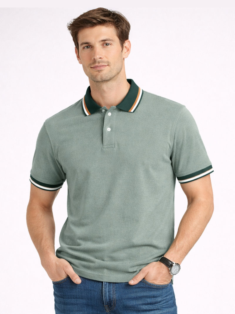 Men’s Premium Contrast Collar Polo Shirt – Spanish Green