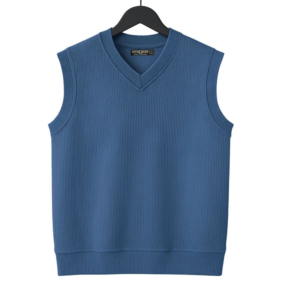 HG Men's Ribbed V-Neck Sleeveless Sweater - Dusky Blue