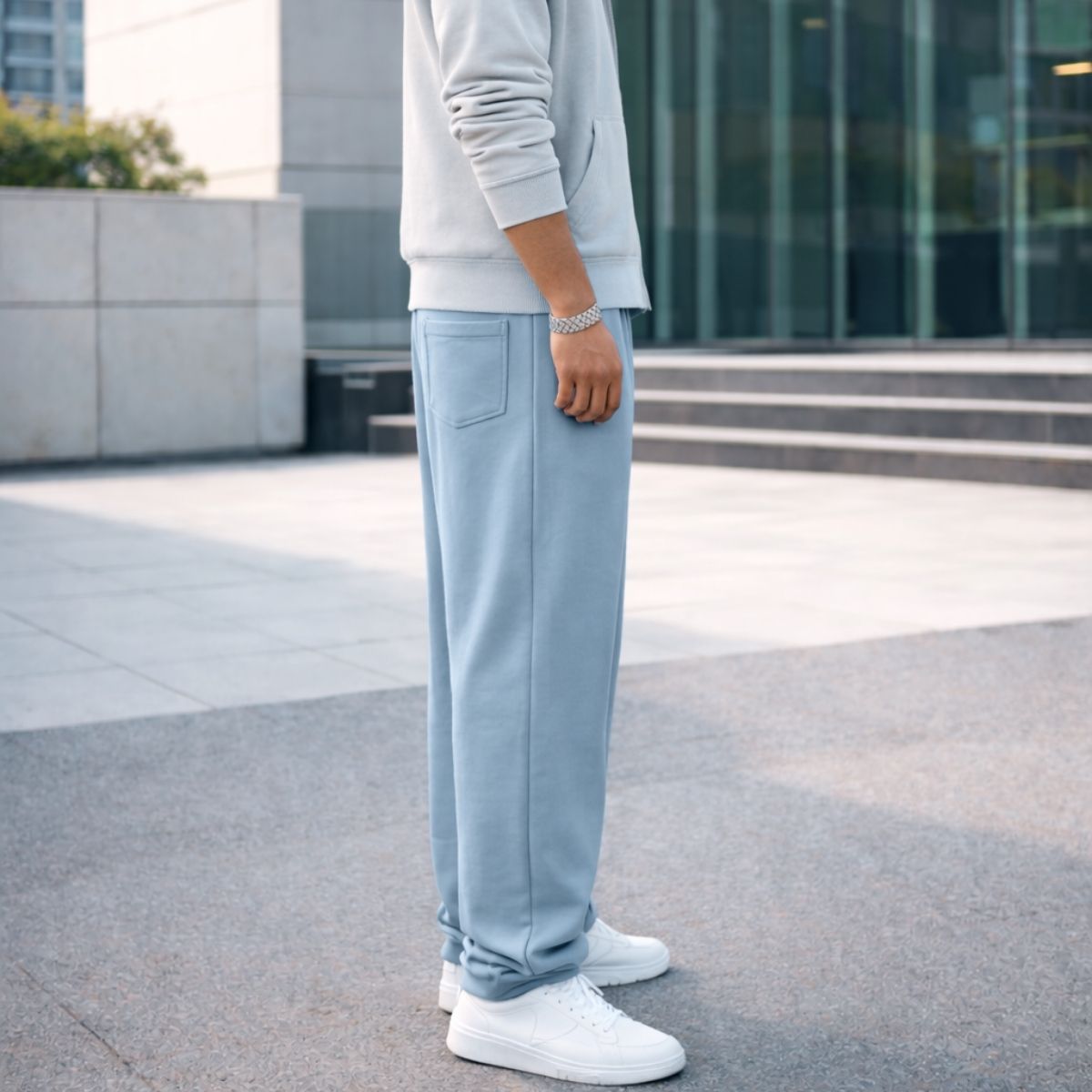 HG Classic Terry Loose Fit Trousers with Zipper Pockets - Rock Blue