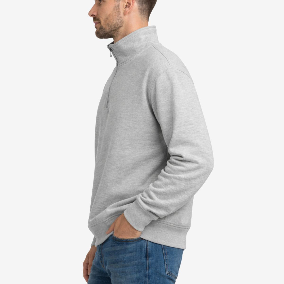 Mens Mock Neck Fleece Zipper Sweat Shirt - Light Gray