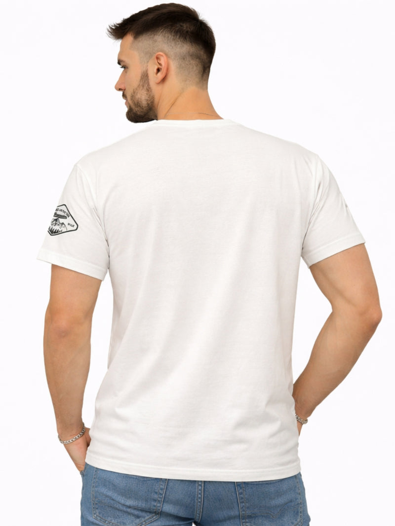 Men's Graphic Printed V Neck Tee Shirt - White