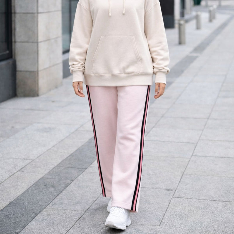 HG Women’s Relaxed Fit Terry Straight Trousers with Side Tape - Soft Pink