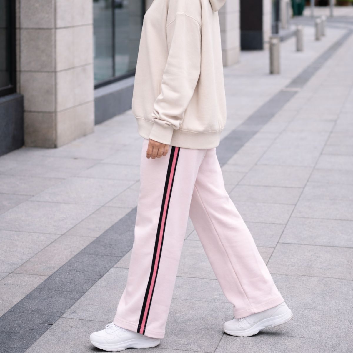 HG Women’s Relaxed Fit Terry Straight Trousers with Side Tape - Soft Pink