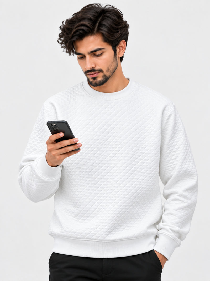 HG Premium Quilted Crew Neck Sweatshirt for Men – Super White