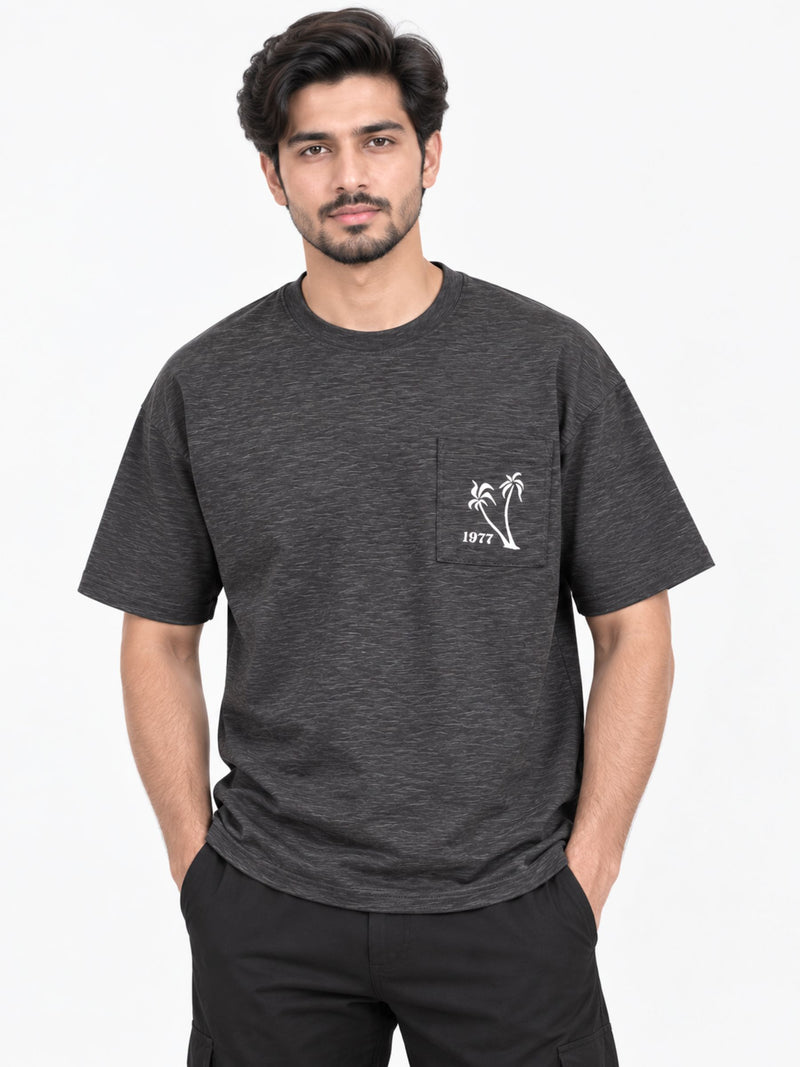 OVERSIZE DOWN SHOULDER TEE SHIRT - CHARCOAL