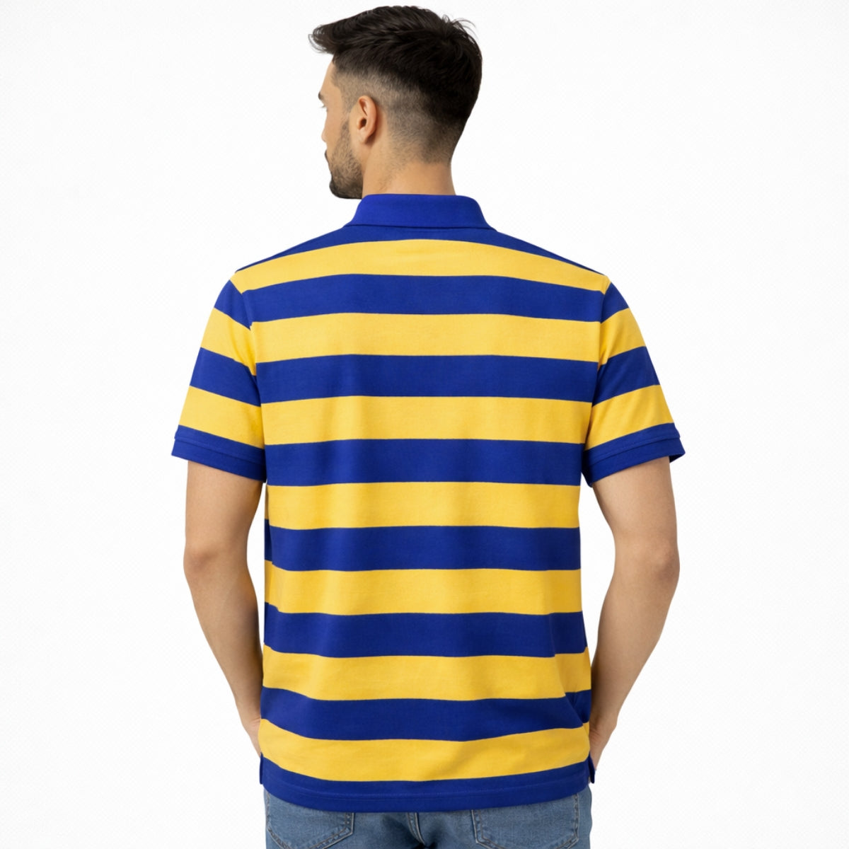 Men's Bold Stripes Jersey Polo Shirt - Royal Blue & Yellow
